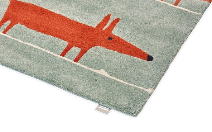 Scion Mr Fox Mint Poppy rug corner detail