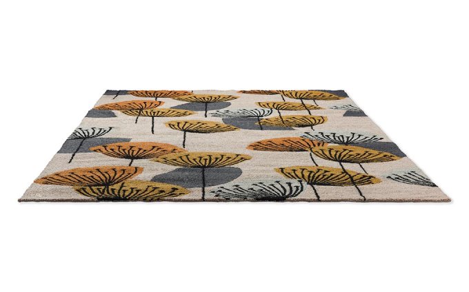 Sanderson Dandelion Clocks Ochre/Silver outdoor rug angled view