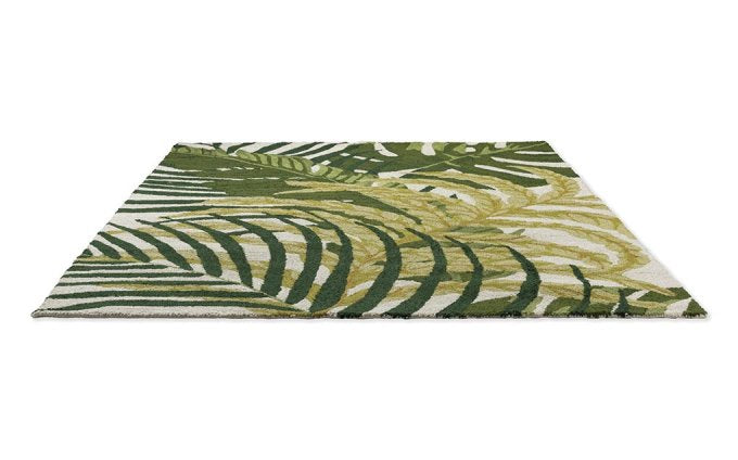 Sanderson Manila Artichoke outdoor rug angled view