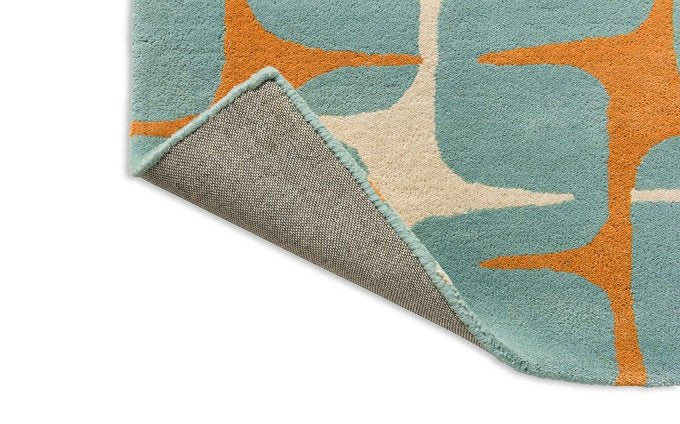Scion Going Lohko Sky rug corner turned to show the backing