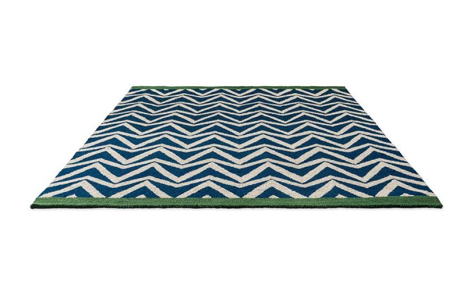 Scion Dhurrie Blue outdoor rug angled view