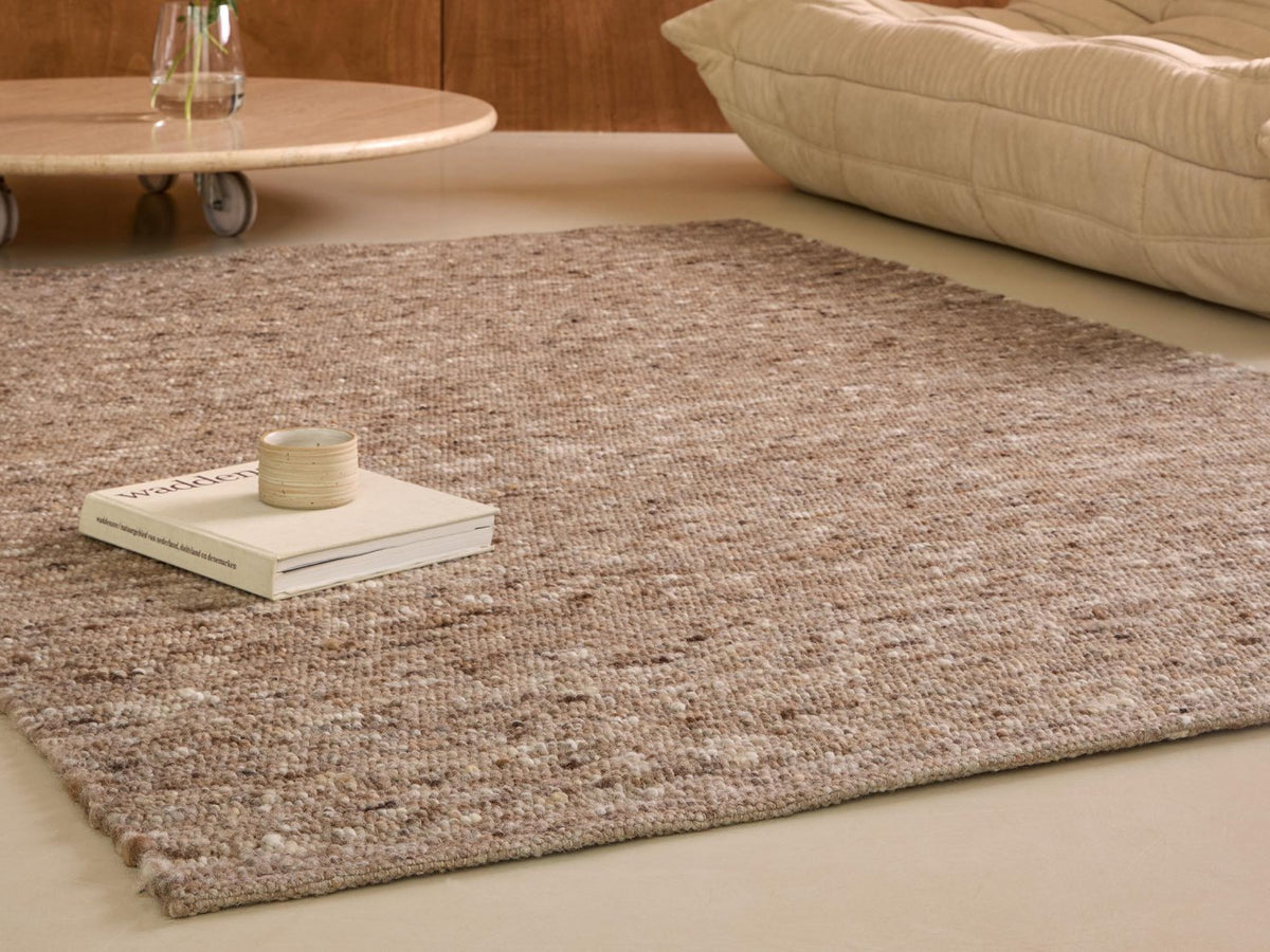 Sober Soft Brown rug in a room setting