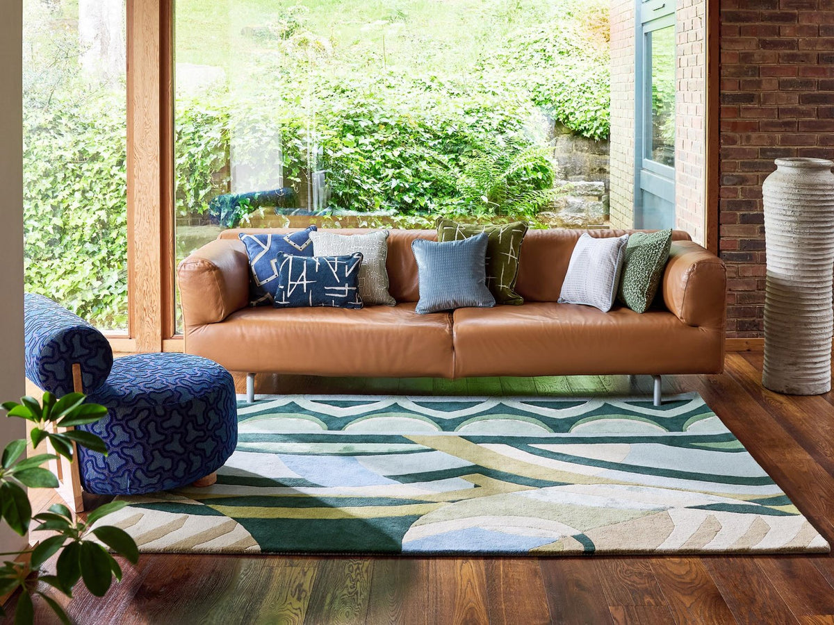 Harlequin Atelier Lagoon 140807 rug styled in a room setting