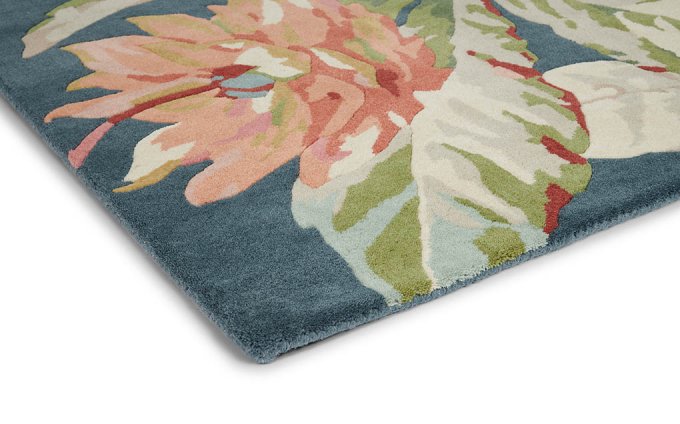 Sanderson Dahlia & Rosehip Teal 50608 rug corner detail