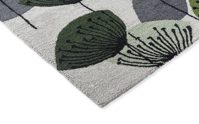 Sanderson Dandelion Clocks Botanical Green outdoor rug corner detail