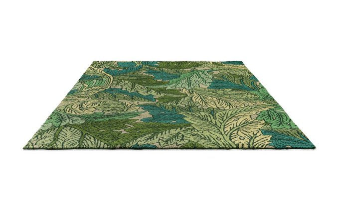 Morris & Co Acanthus Nettle Sky Blue outdoor rug angled view