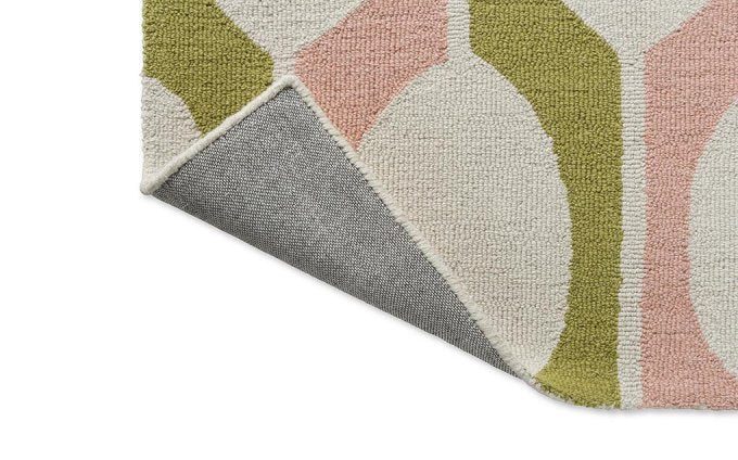 Scion Billow Lichen rug corner turned to show the backing