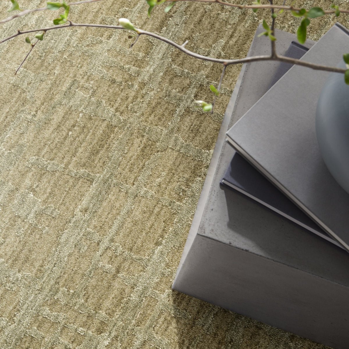 Calvin Klein Latitude LTD01 Green rug styled in a room setting