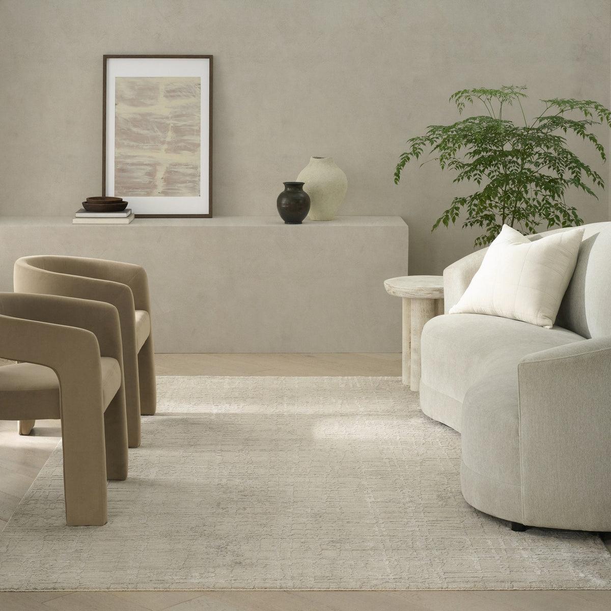 Calvin Klein Latitude LTD01 Ivory Beige rug in a living room