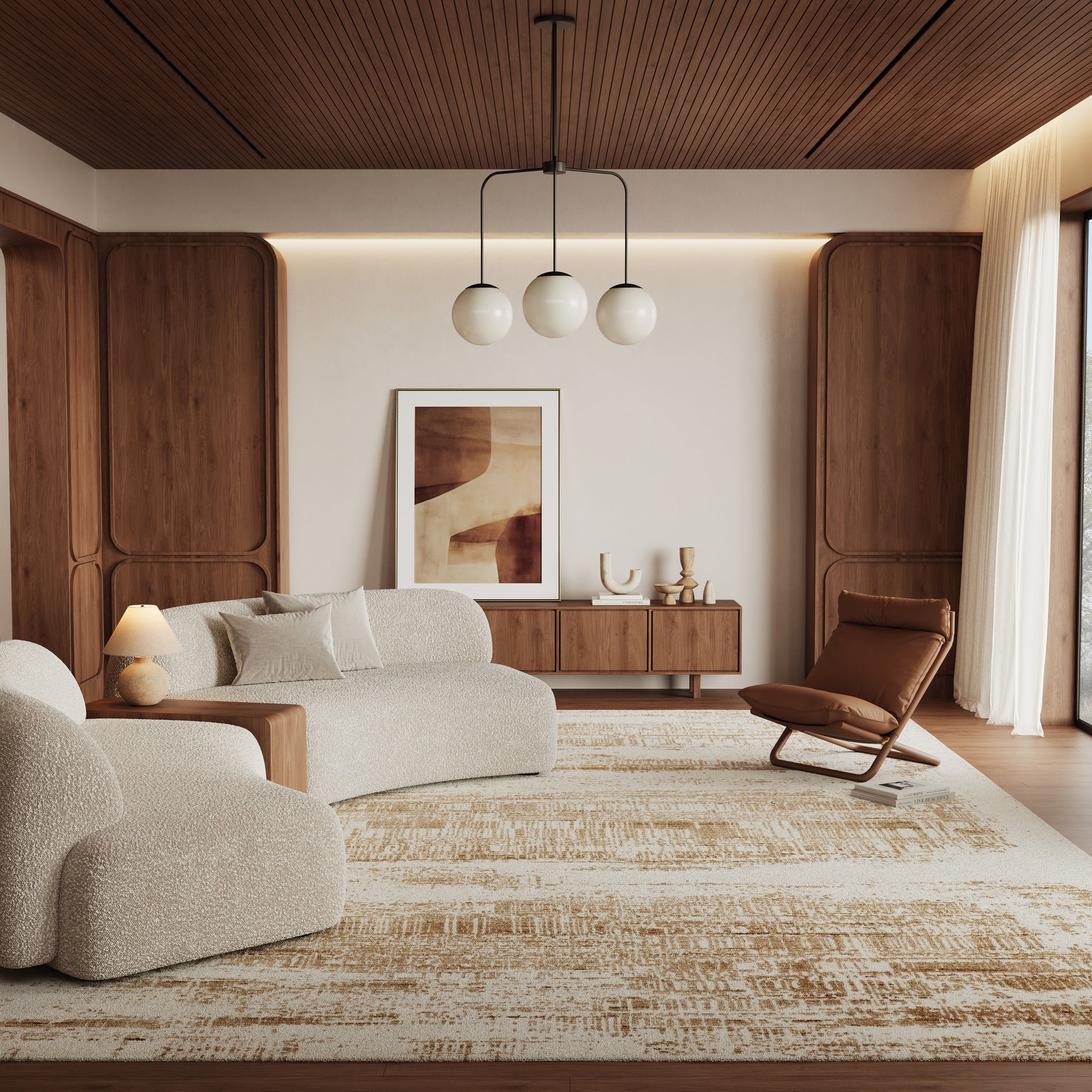 A Kelaty rug anchoring a sunlit room