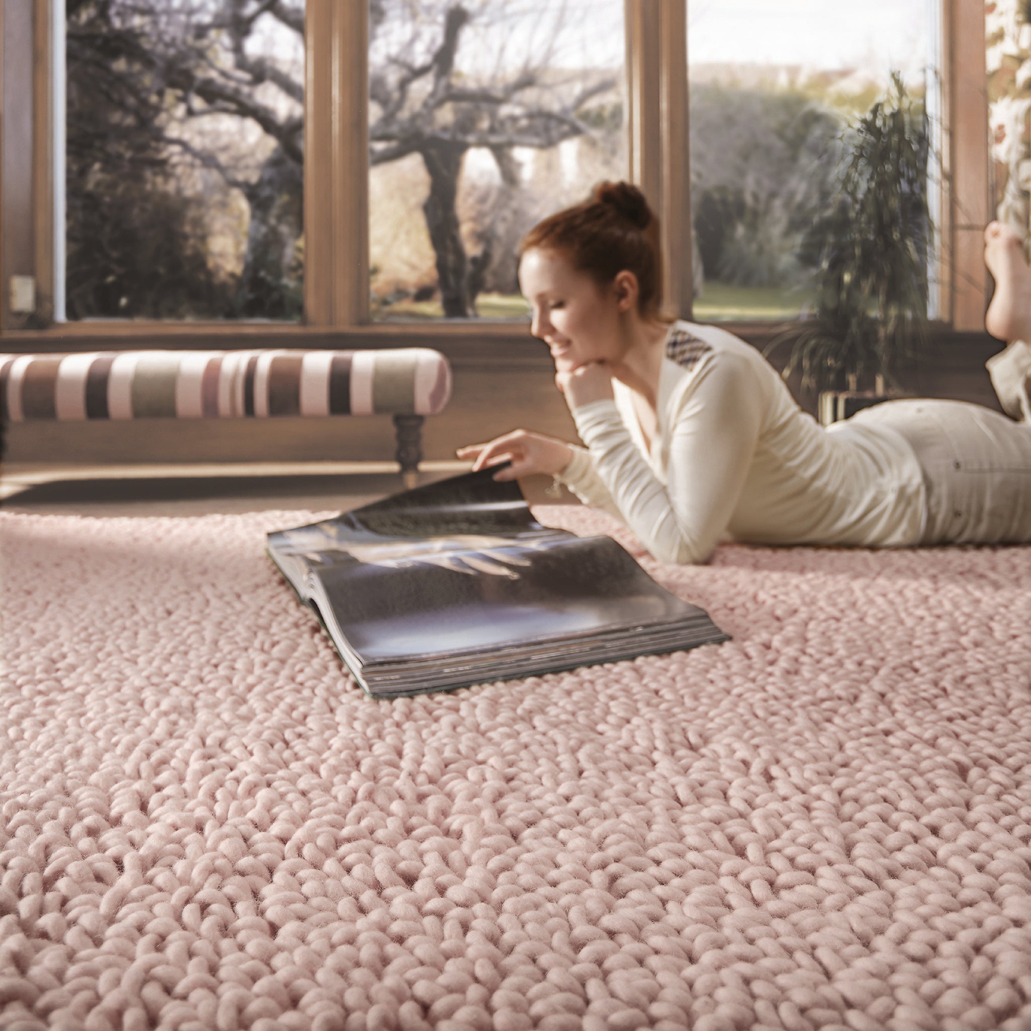 Union Nude hand-woven wool rug styled in a room setting