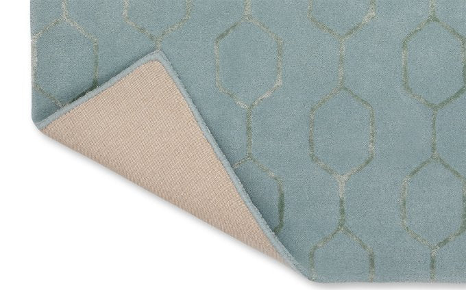 Wedgwood Gio Mineral 39108 rug corner turned to show the backing