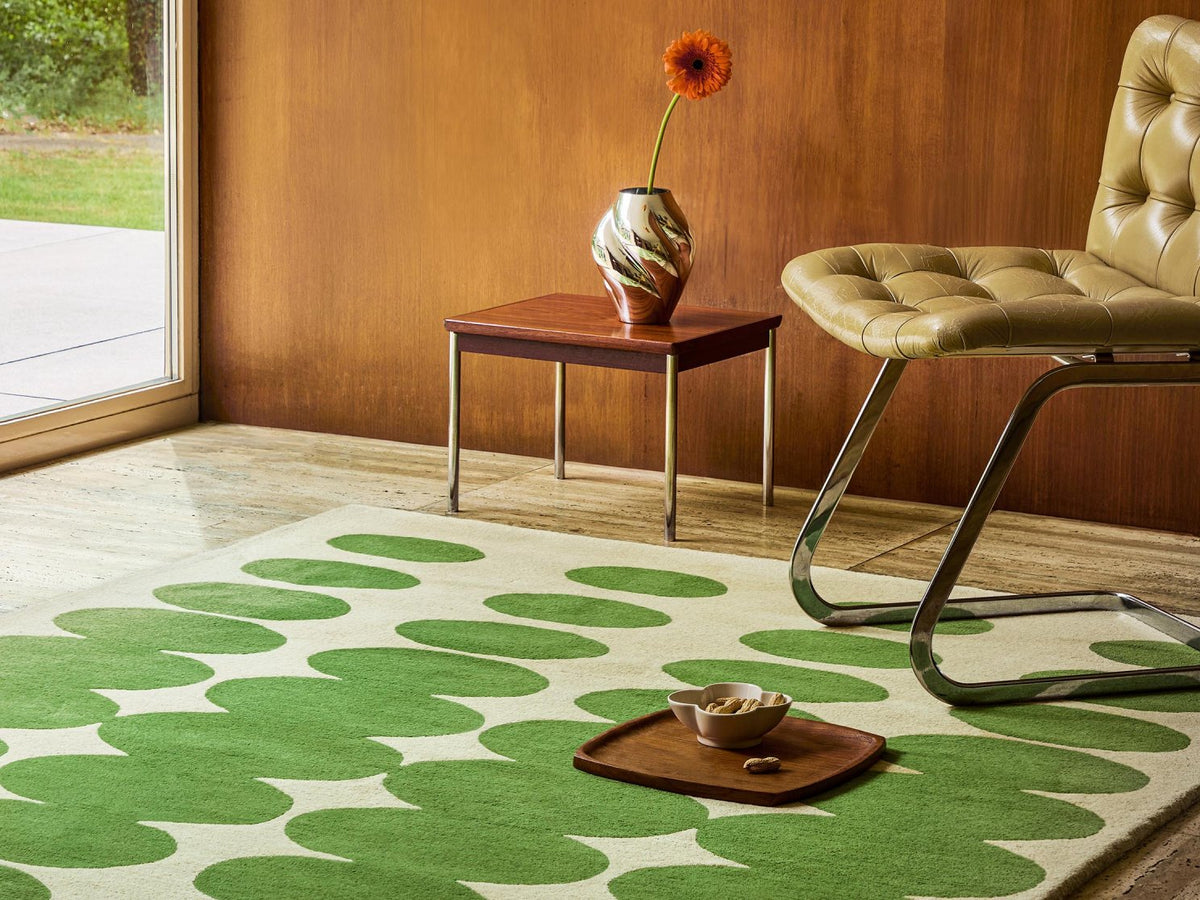 Orla Kiely Optical Oval Green Cream rug | Kelaty