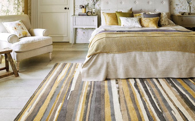 Sanderson Elsdon Linden 44006 rug styled in a room setting