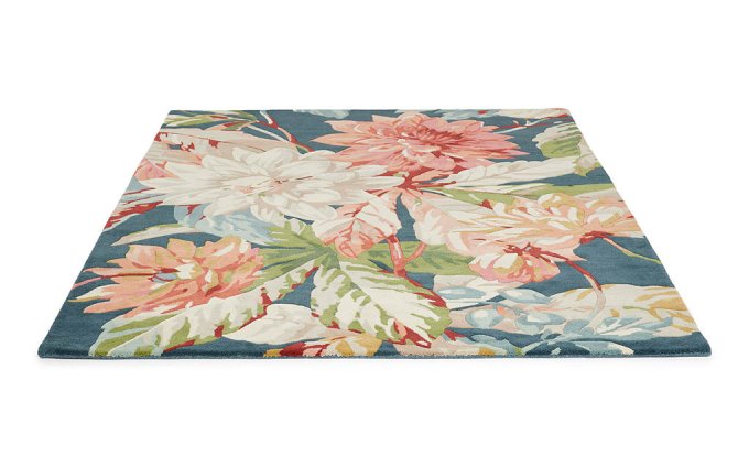 Sanderson Dahlia & Rosehip Teal 50608 rug angled view