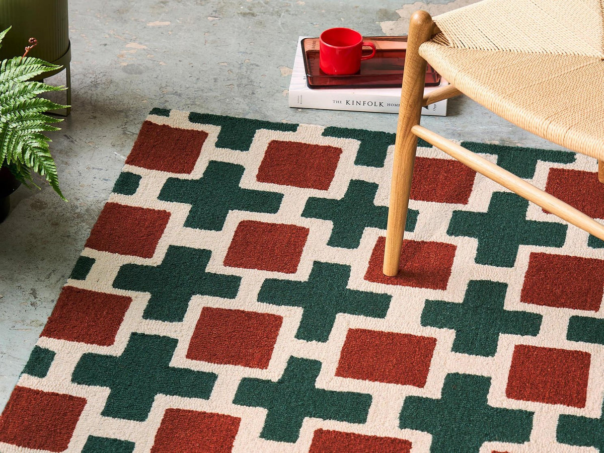 Scion Hatch Rust rug styled in a room setting