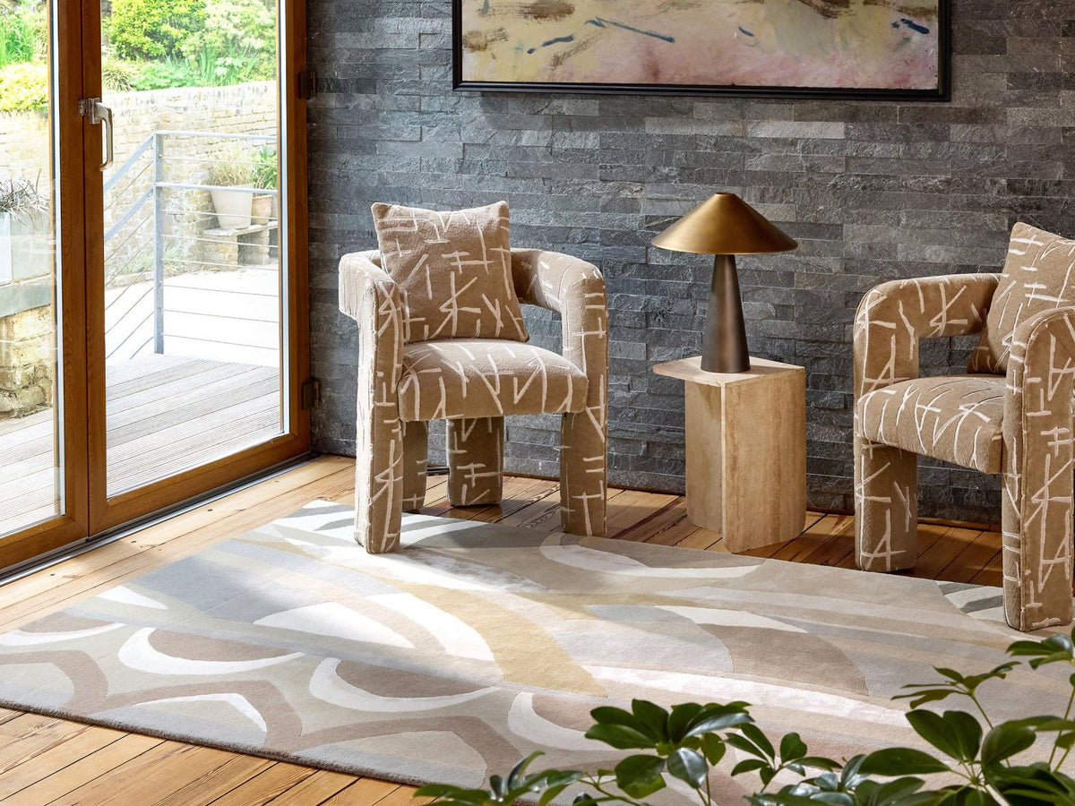 Harlequin Atelier Pebble 140801 rug styled in a room setting
