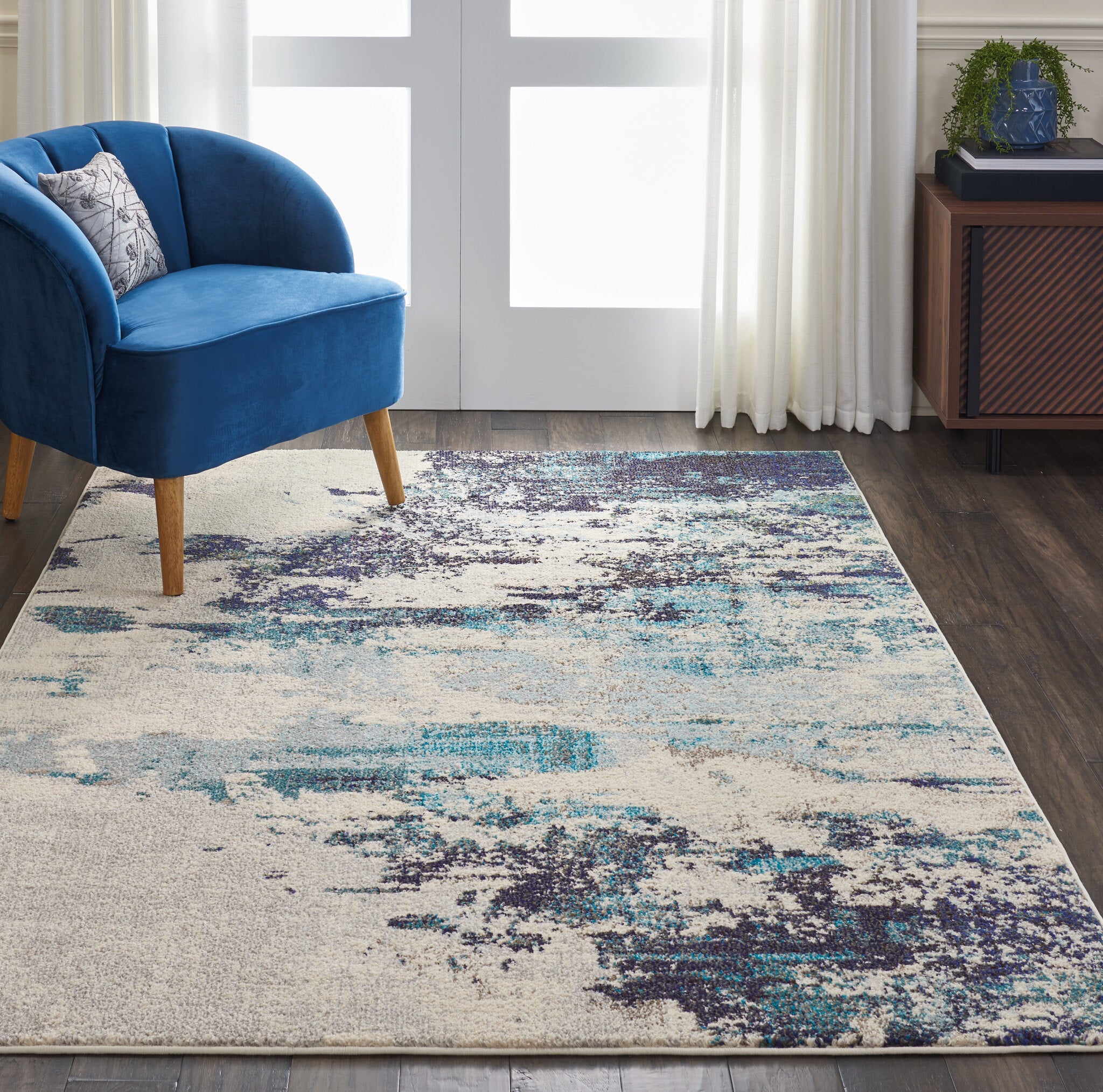 Celestial CES02 Ivory Teal Blue rug