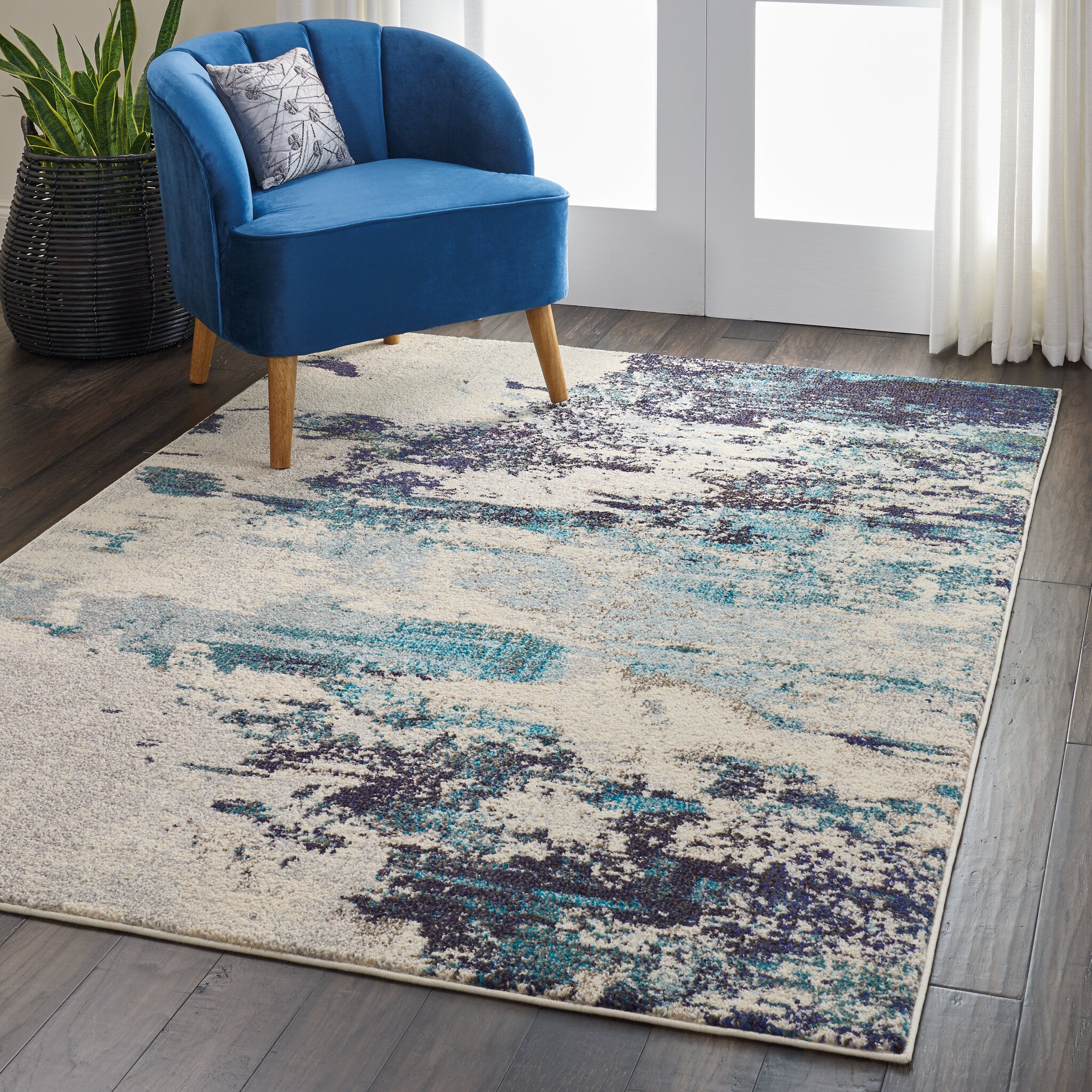 Celestial CES02 Ivory Teal Blue rug