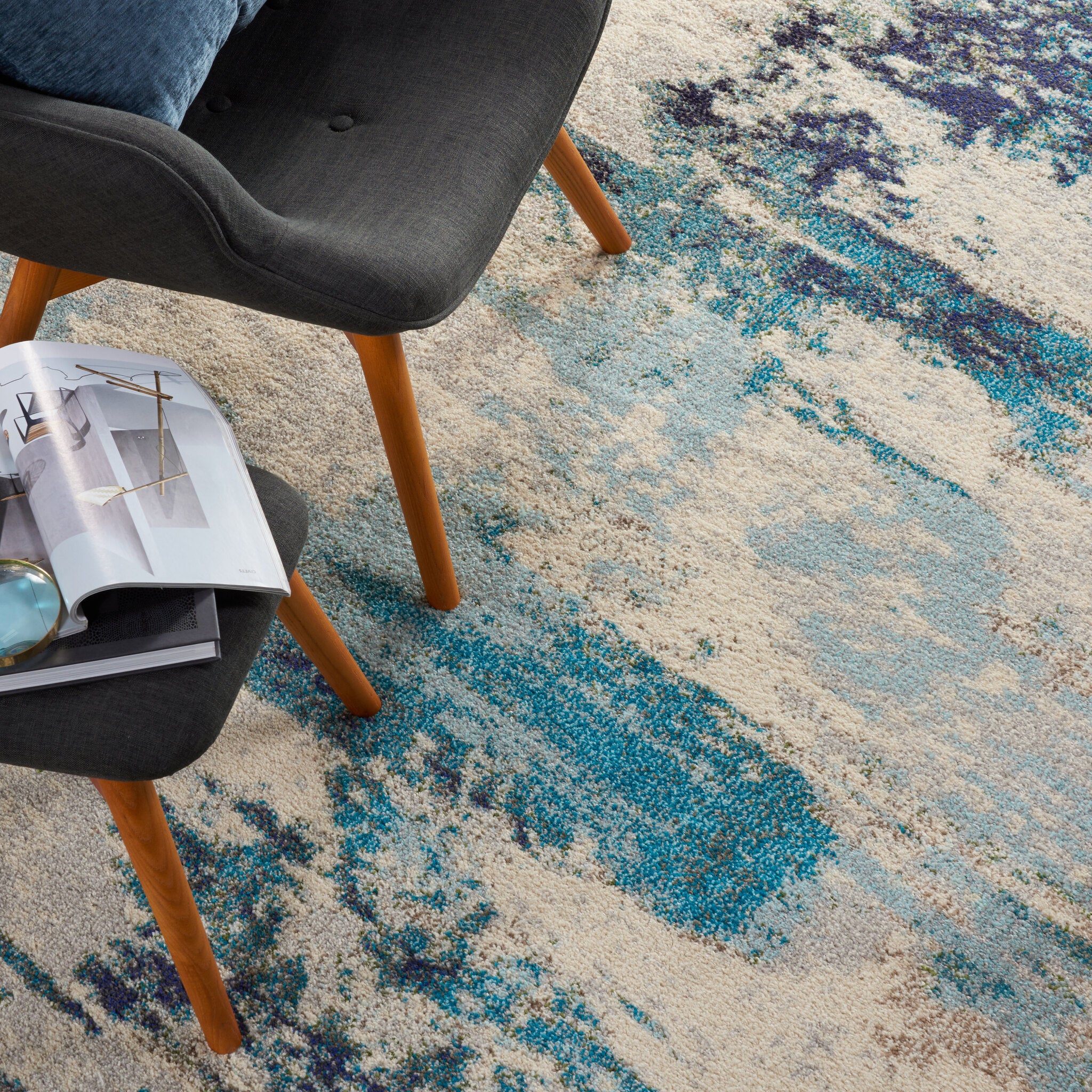 Celestial CES02 Ivory Teal Blue rug