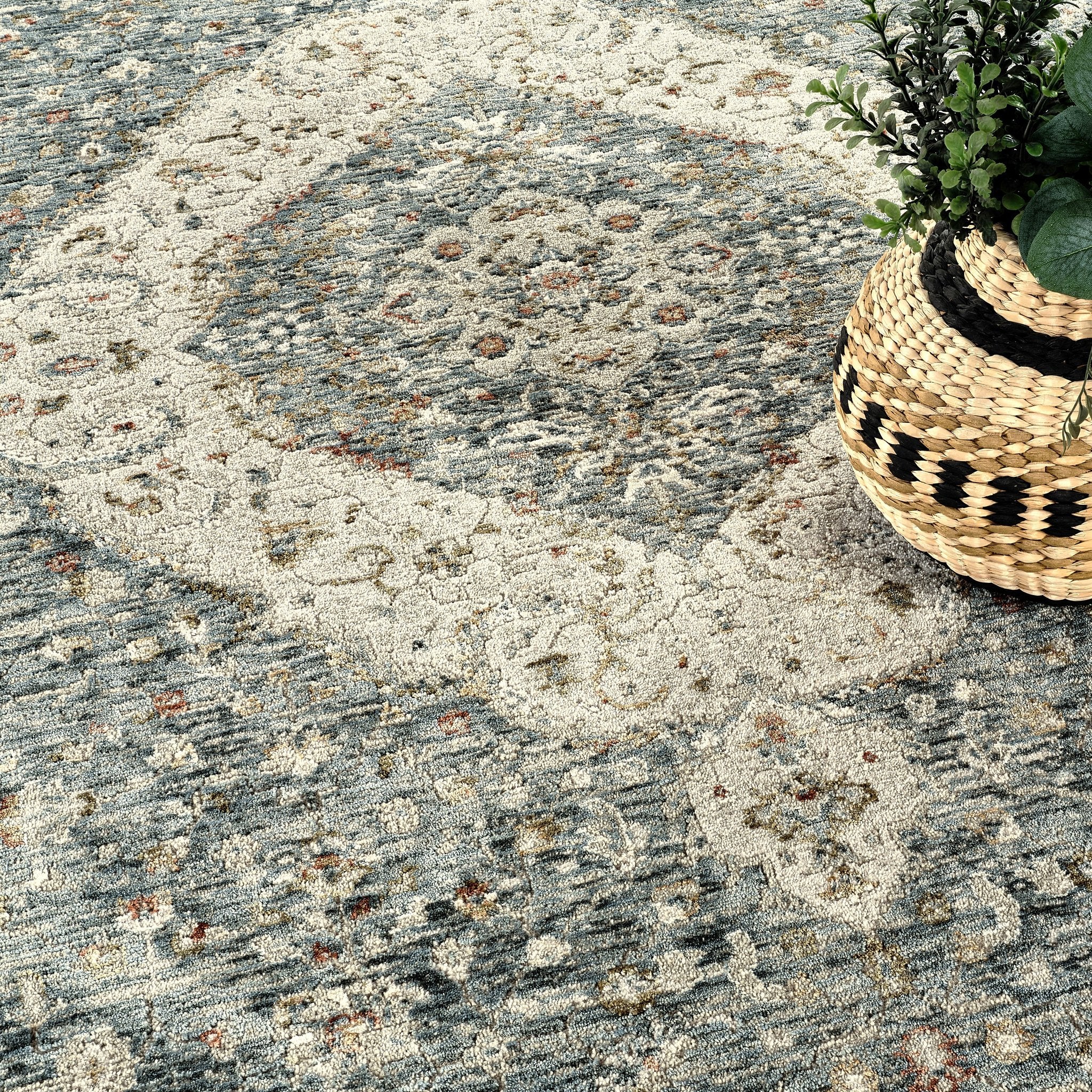 Comila Light Blue rug styled detail view