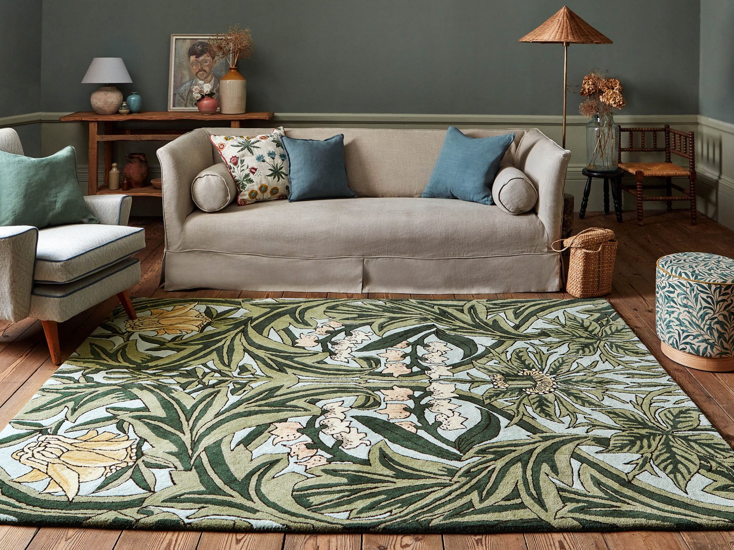 Morris & Co Bluebell Leafy Arbour Green  127607
