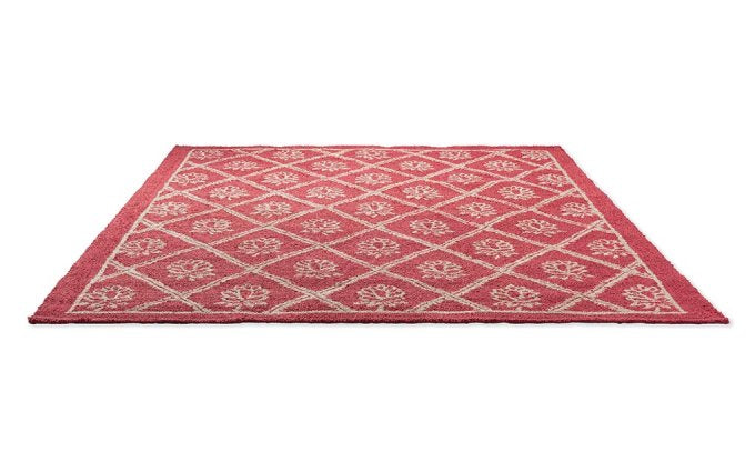 Laura Ashley Porchester Poppy Red outdoor rug angled view