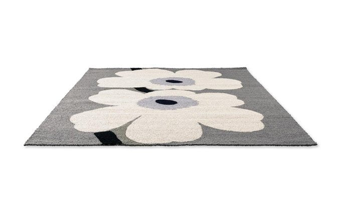 Marimekko Unikko Anniversary Grey outdoor rug angled view