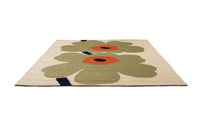 Marimekko Unikko Anniversary Dusty Green outdoor rug angled view