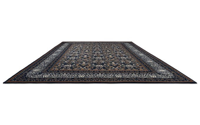 Morris & Co Borage Blue rug angled view
