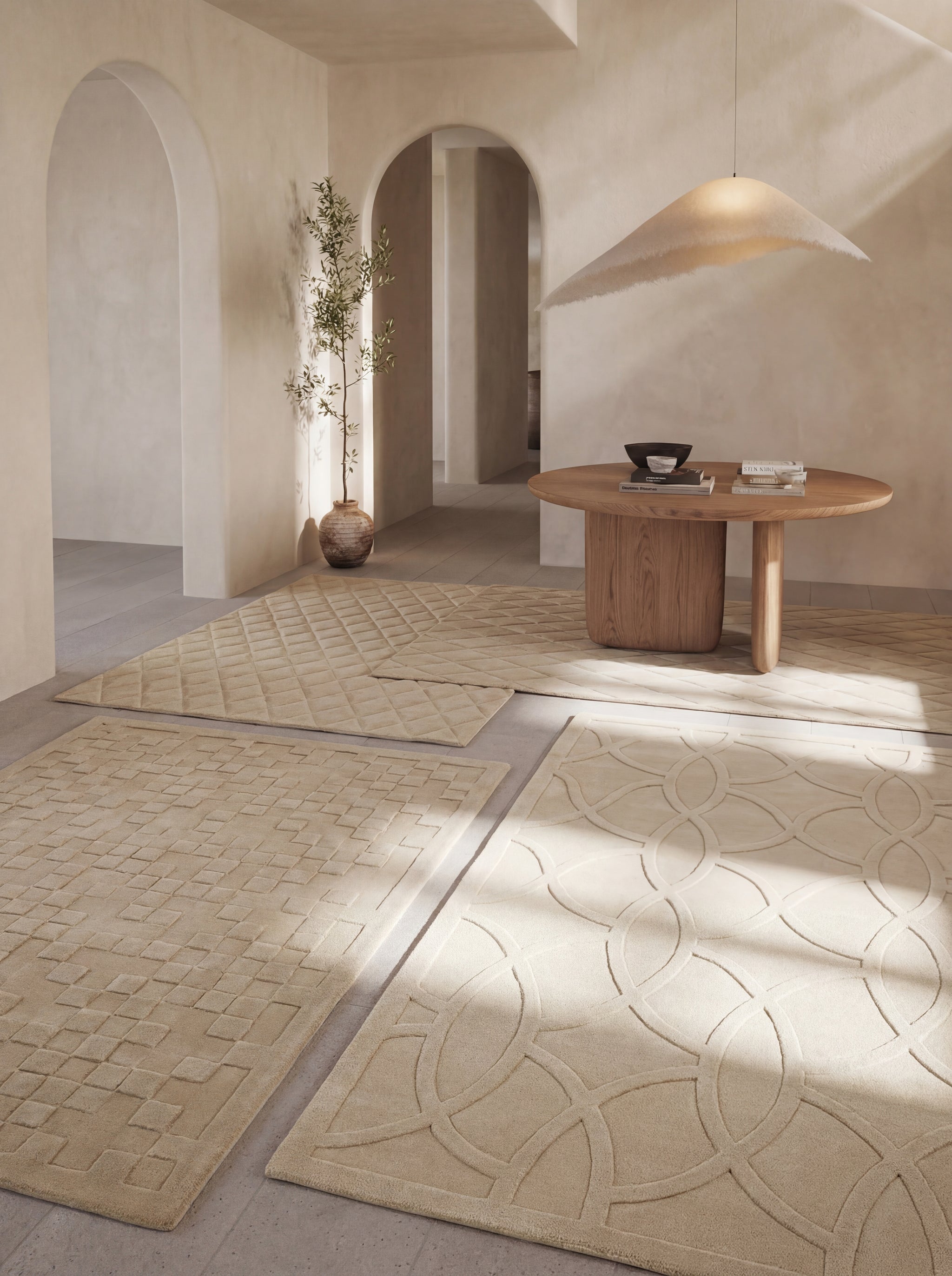 A curated room set with a Kelaty rug