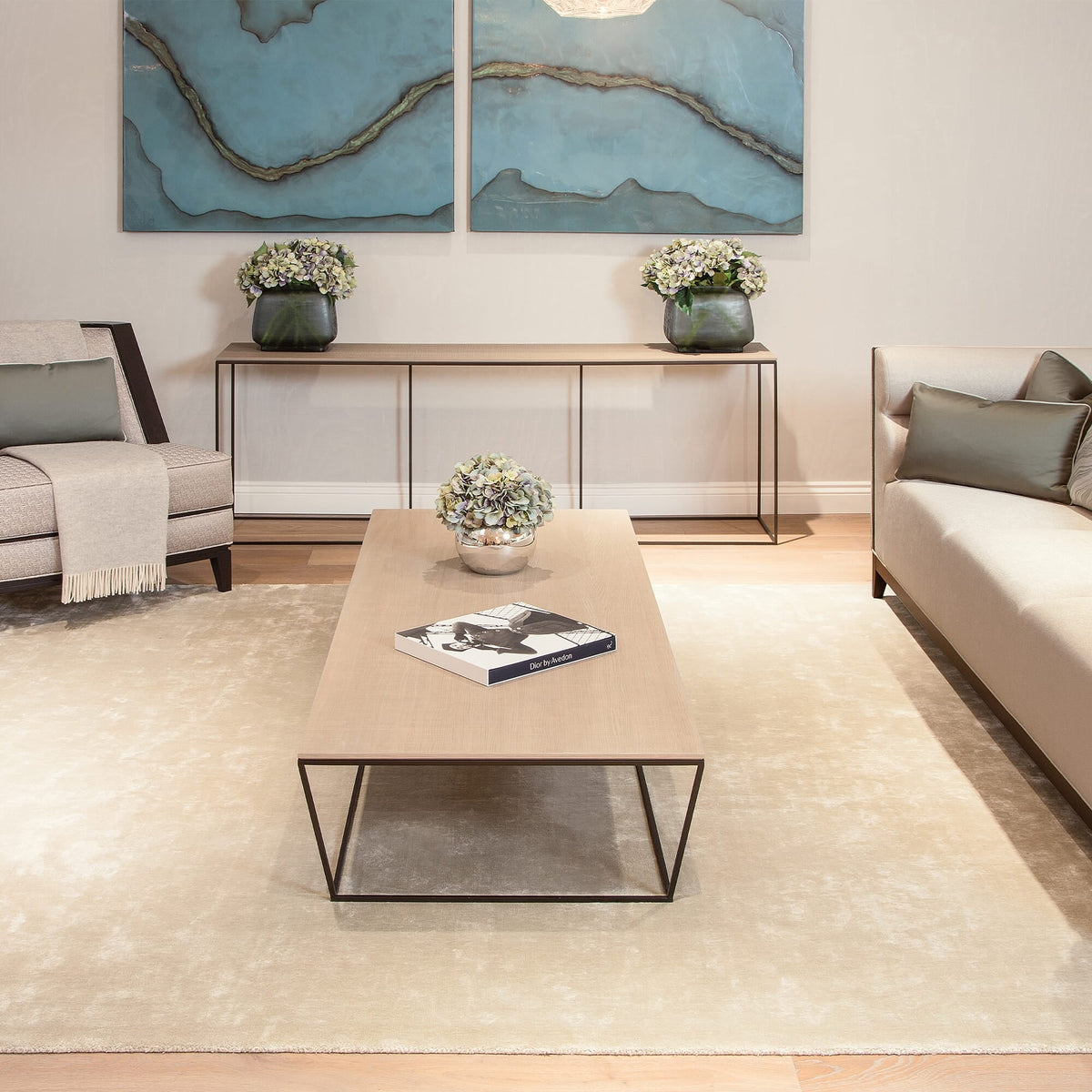 Katherine Carnaby Chrome Bone rug in a living room