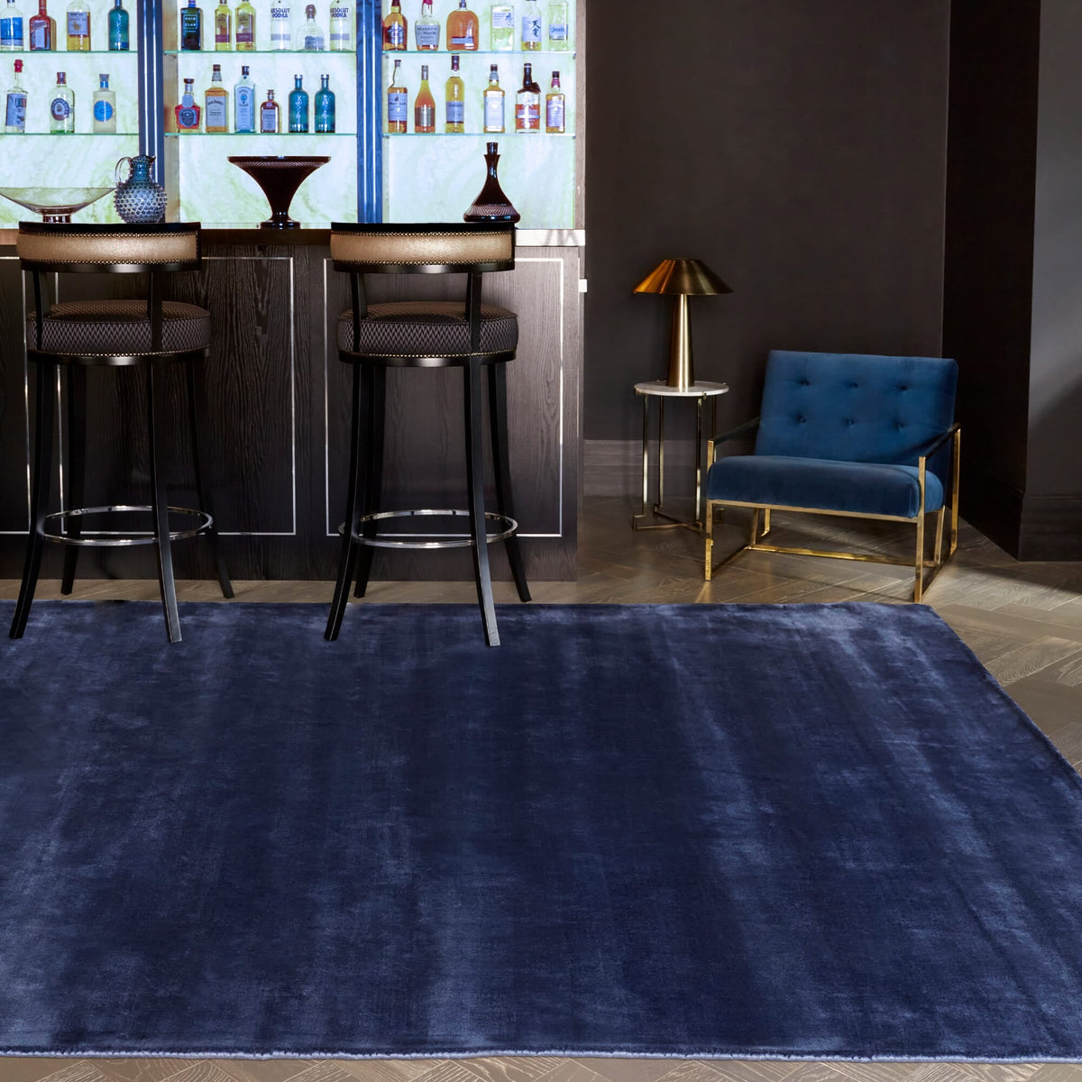 Katherine Carnaby Chrome Ink rug in a living room