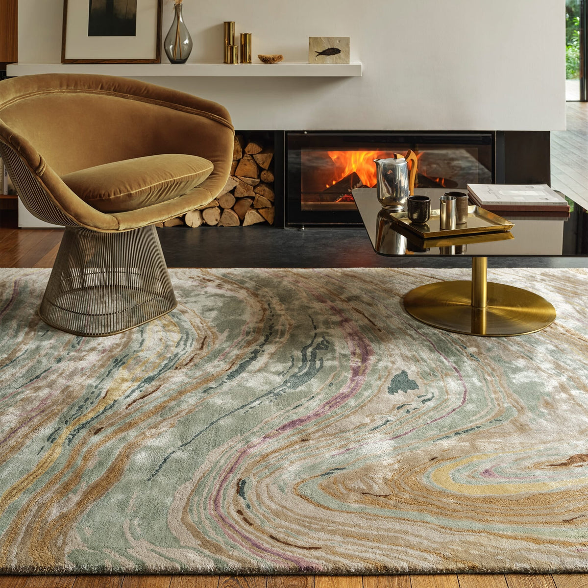 Katherine Carnaby Tuscany Abalone Marble rug in a living room