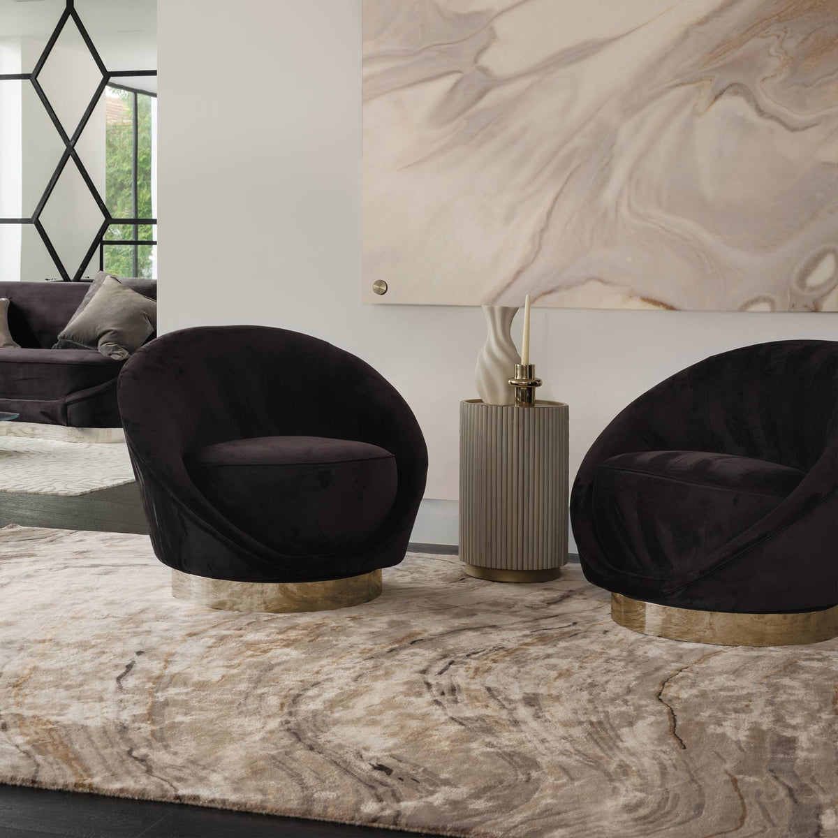 Katherine Carnaby Tuscany Champagne Marble rug in a living room