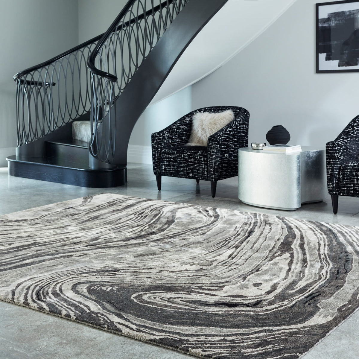 Katherine Carnaby Tuscany Marquina Marble rug in a living room