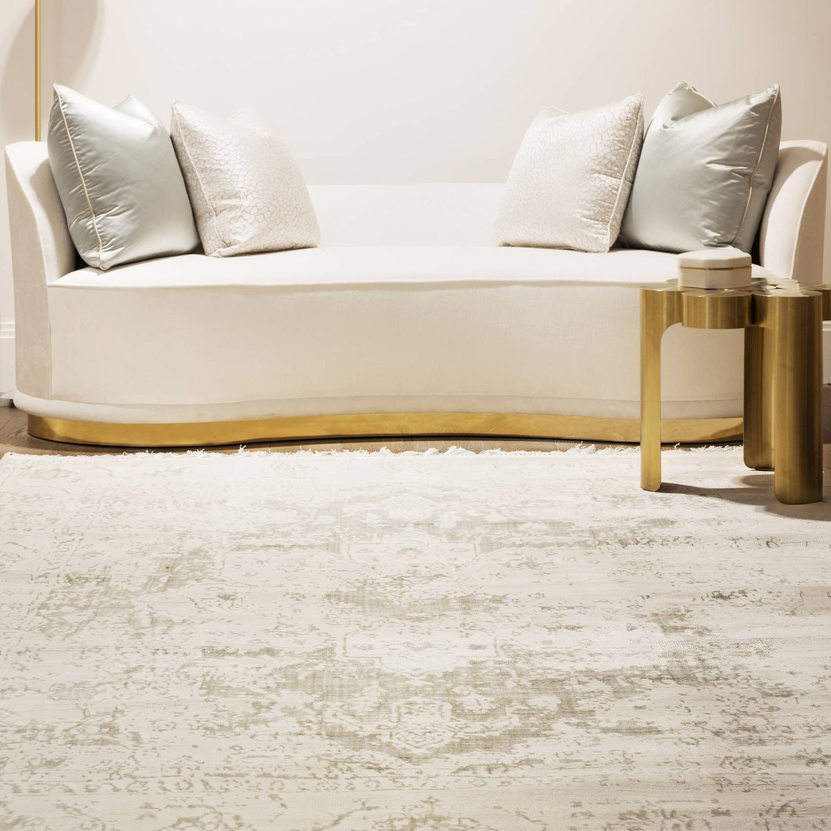 Katherine Carnaby Vintage White rug in a living room