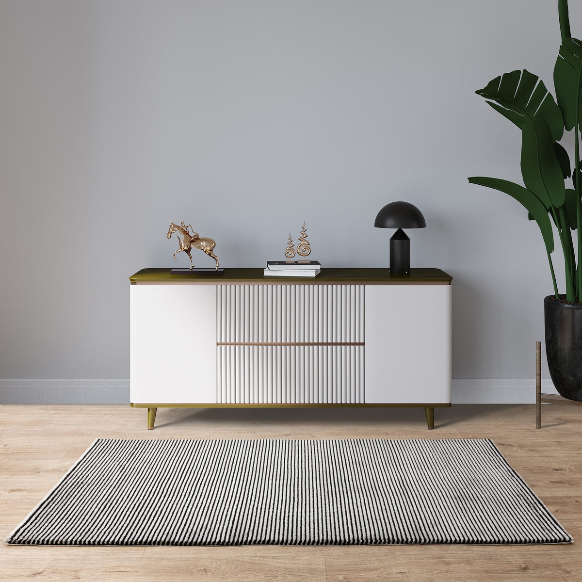 Kuza Plain Stripe Khaki rug