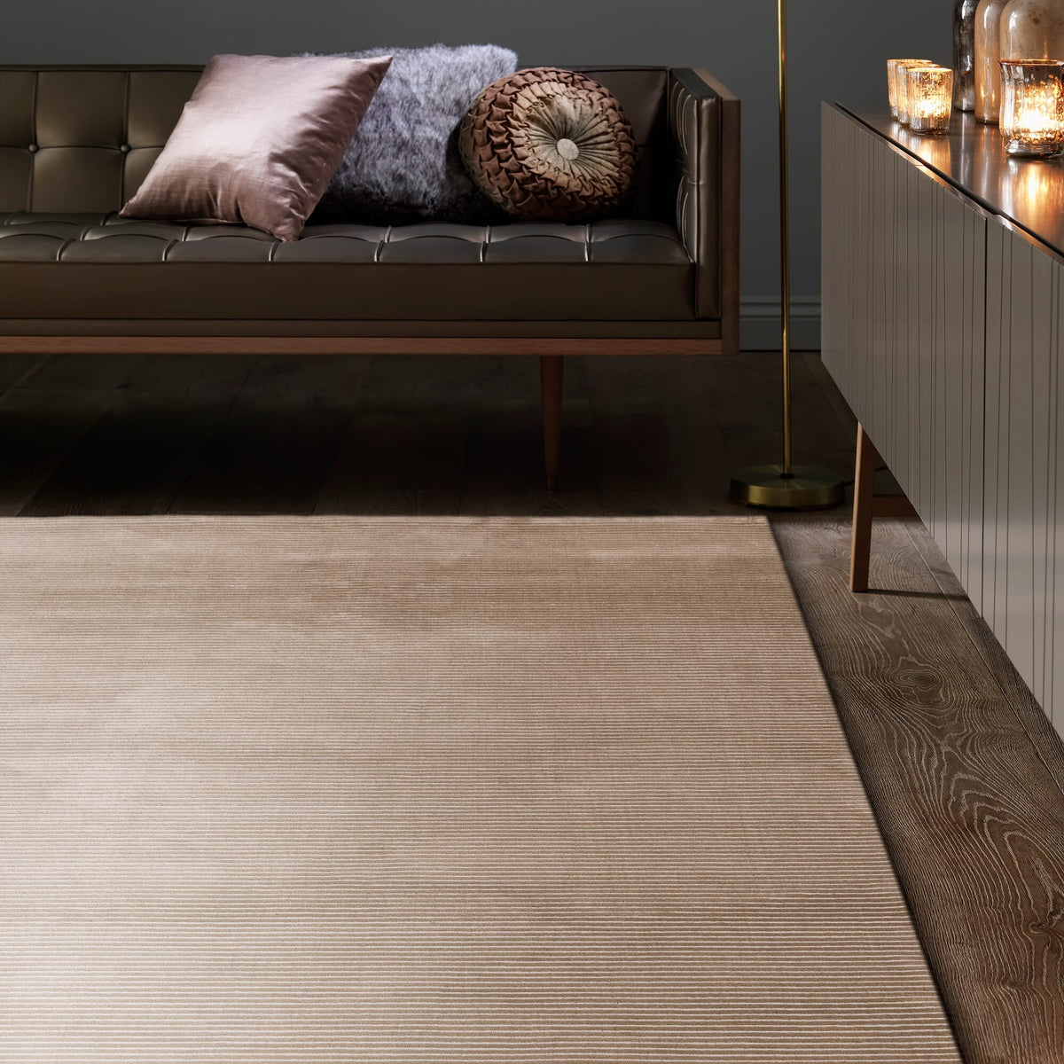 Kuza Plain Stripe Beige rug