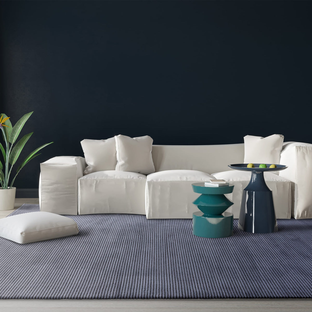 Kuza Plain Stripe Navy rug