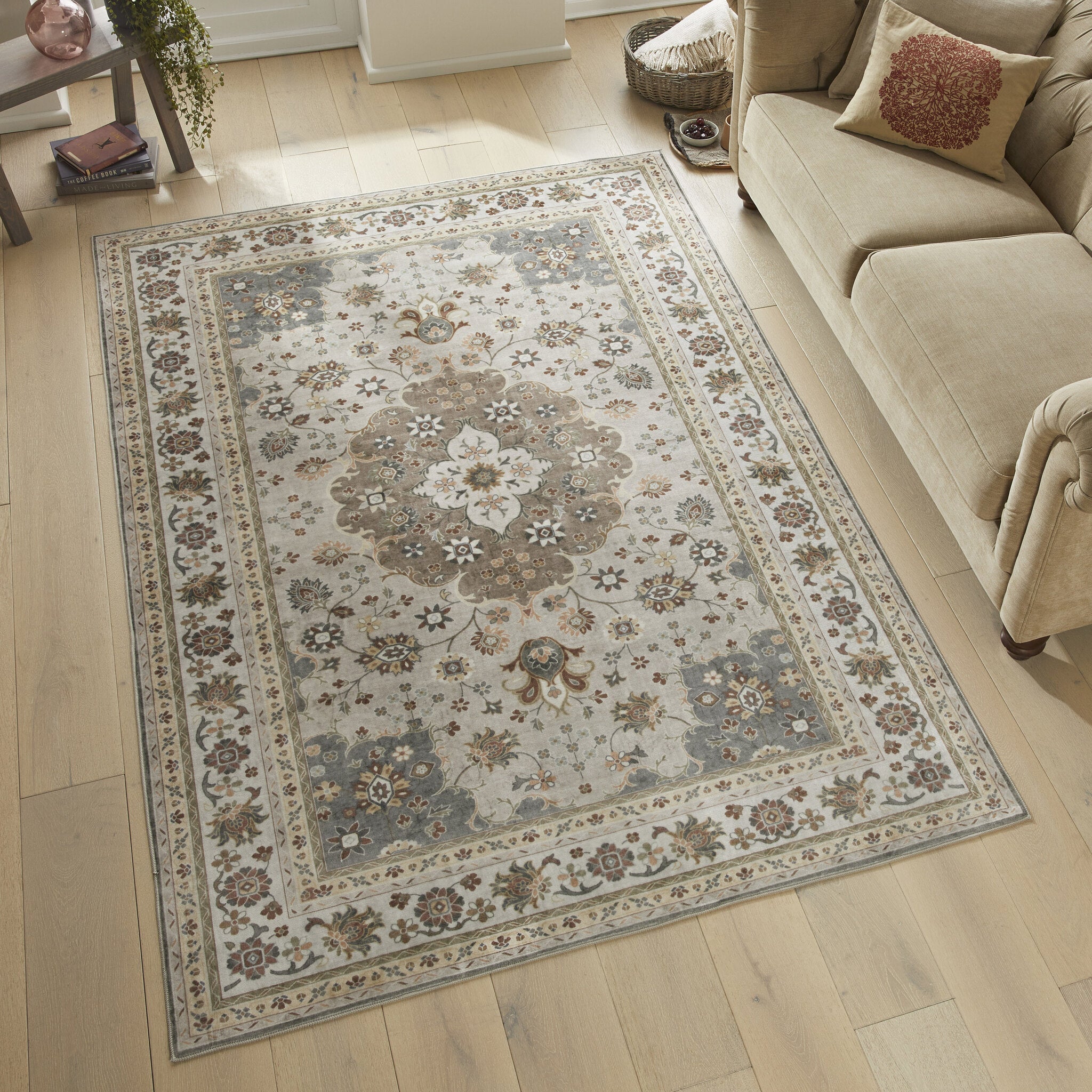 Liberty Lib 207 Mocha washable rug in a neutral living room