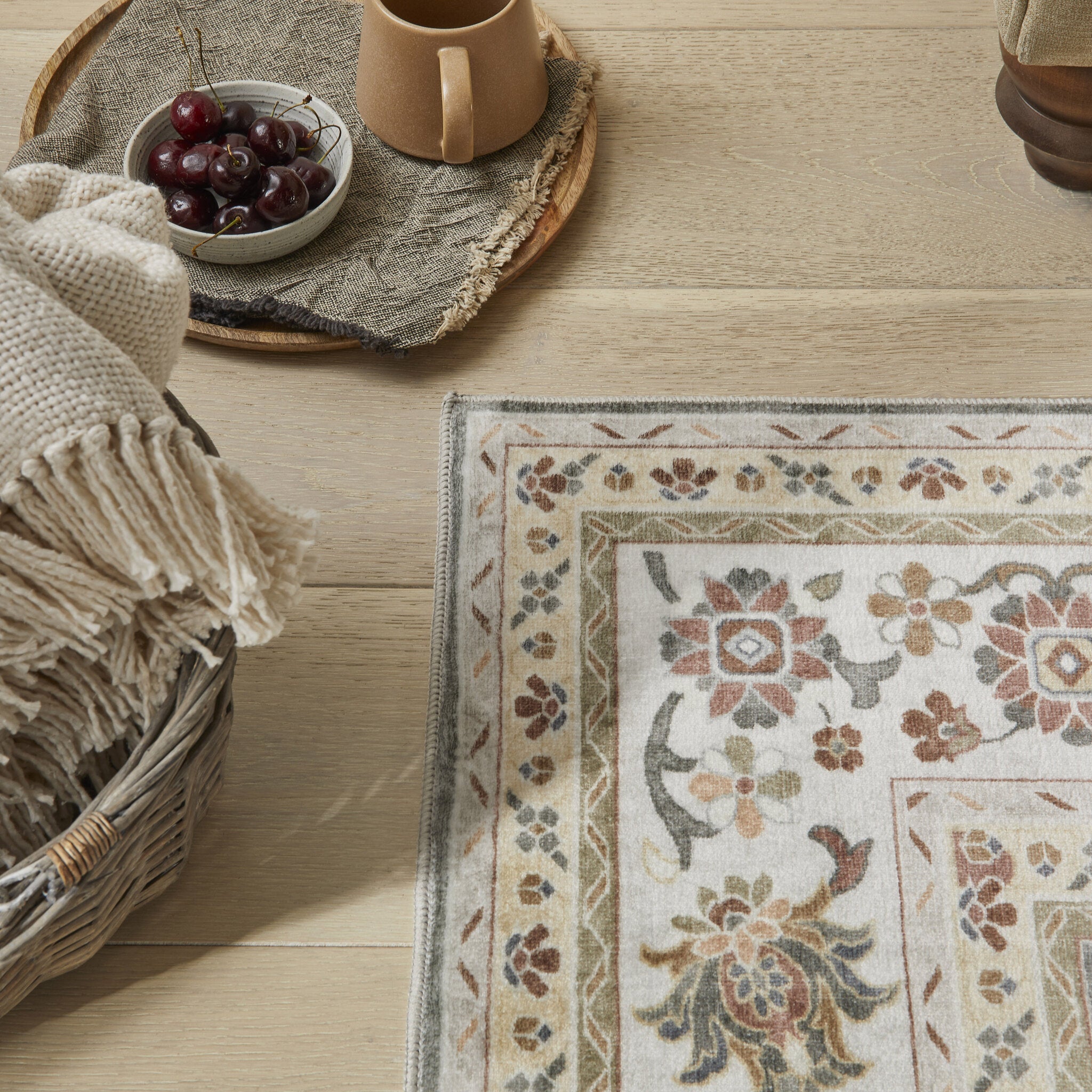 Liberty Lib 207 Mocha washable rug detail showing the fringed edge