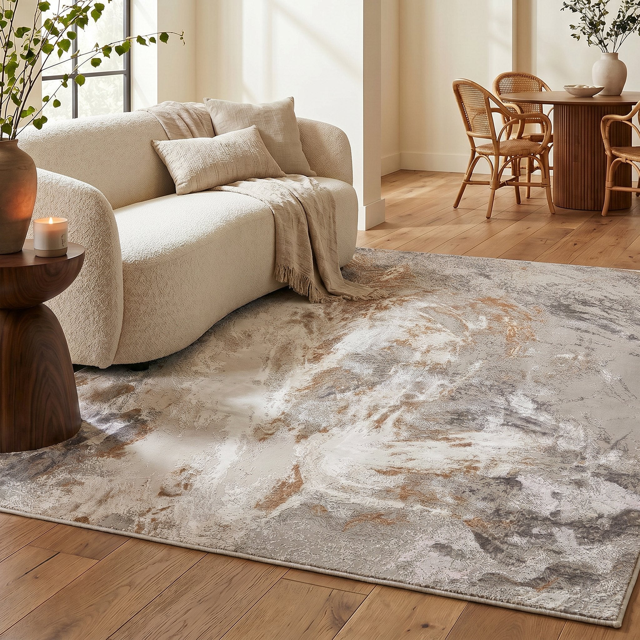 Santa Monica Grey Beige rug in a living room