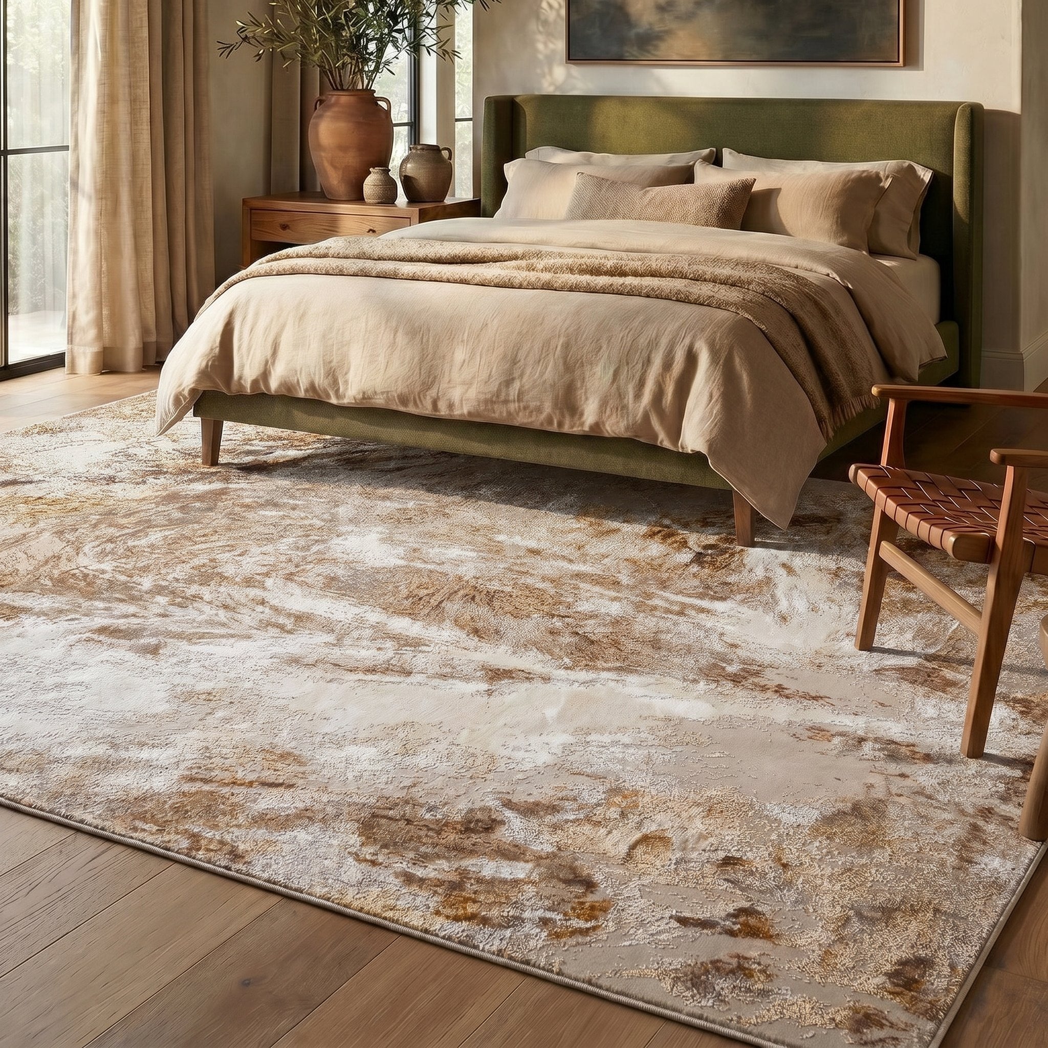 Santa Monica Grey Gold rug in a bedroom